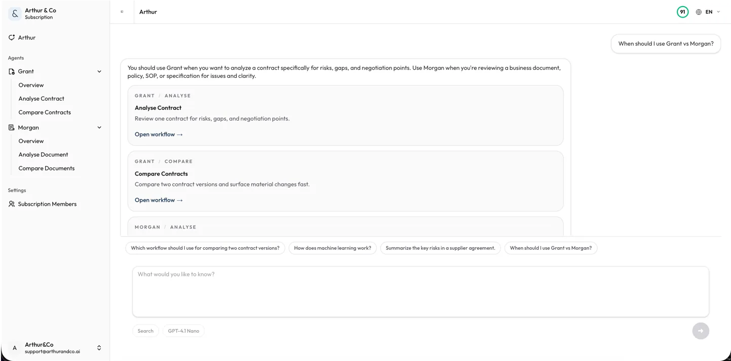 Arthur and Grant contract comparison workflow